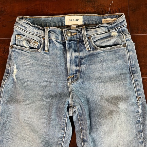 FRAME Denim Le Nouveaux Straight Jeans Mirada Rips Wash Mid Rise Size 24 - Picture 3 of 12